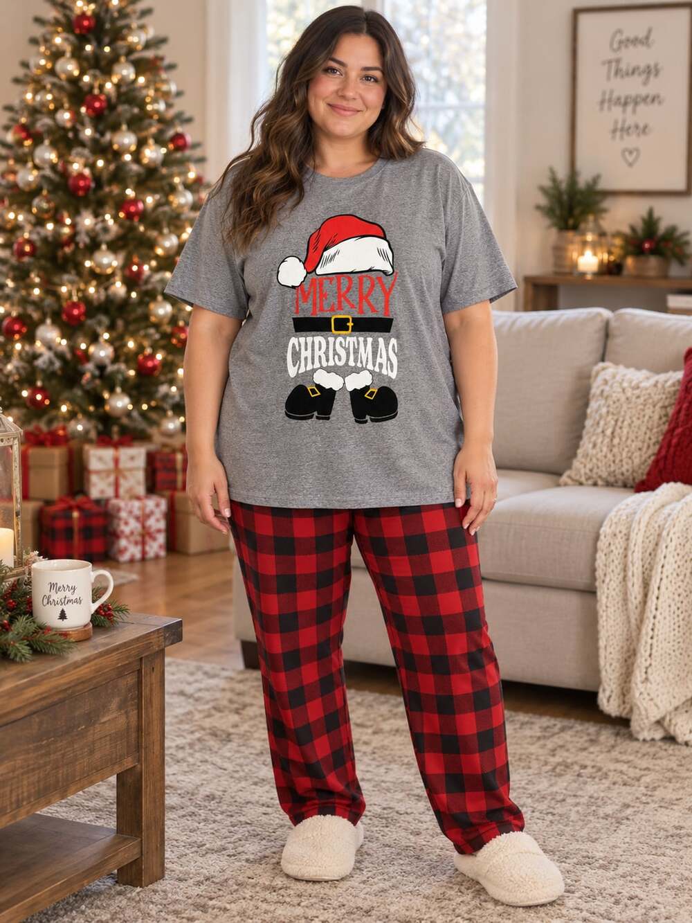 Gildan Christmas Santa Graphic T-Shirt Size XL Gray Holiday Tee